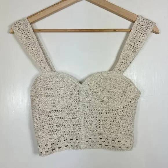 Zara Knit Crochet Sweetheart Bustier Crop Top - Picture 2 of 8